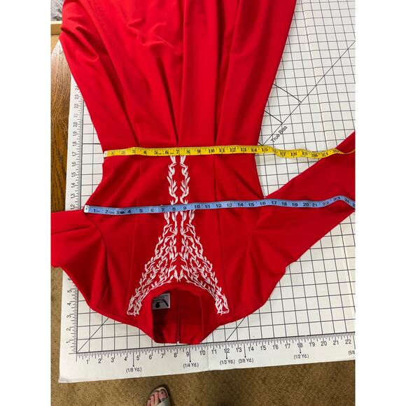 Dainty Jewells Red Mock Neck Long Sleeve Embroidered A Line Dress Women Small - Picture 7 of 7